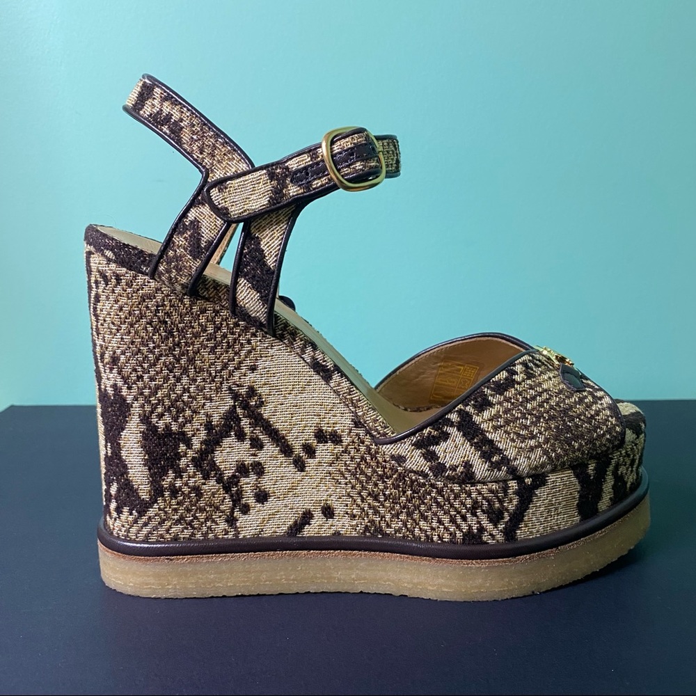 CELINE Jacquard Printed Wedge Sandals - Picture 3 of 15